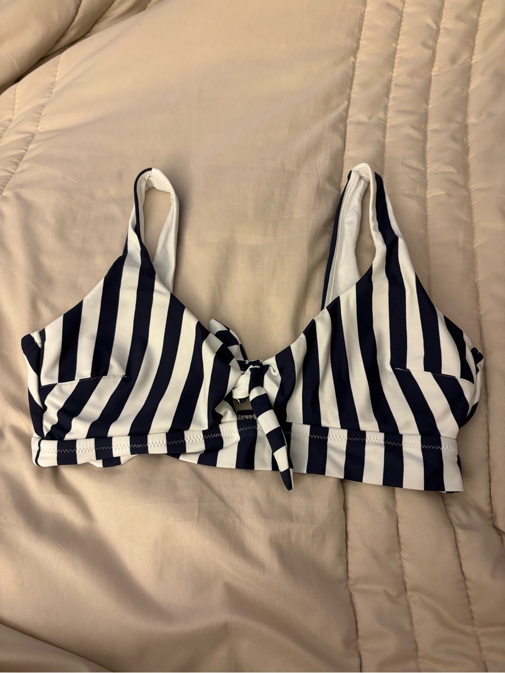 Aerie Striped Navy and White Tie-Front Bikini Top